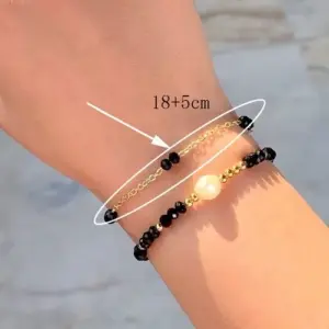 Black Bead Chain Style Bracelet-Single Strip