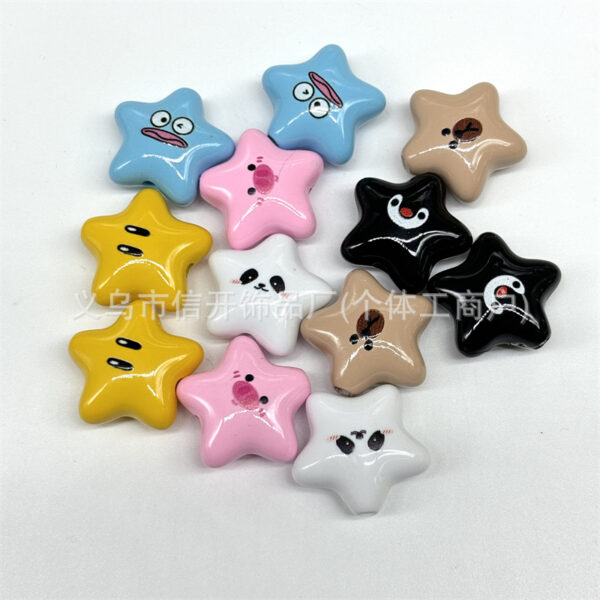 Wholesale Through-hole solid color facial expression print five-pointed star bead