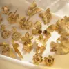 Wholesale 1 Pair Retro Geometric Flower Butterfly Plating Inlay Titanium Steel Tiger Eye 18K Gold Plated Ear Studs