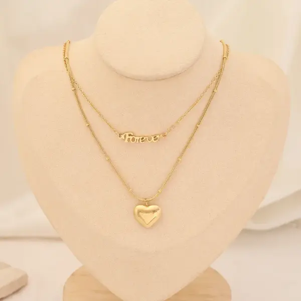 Wholesale Stainless Steel 18K Gold Plated Fashion Gold Plated Heart Shape Pearl Layered Necklaces