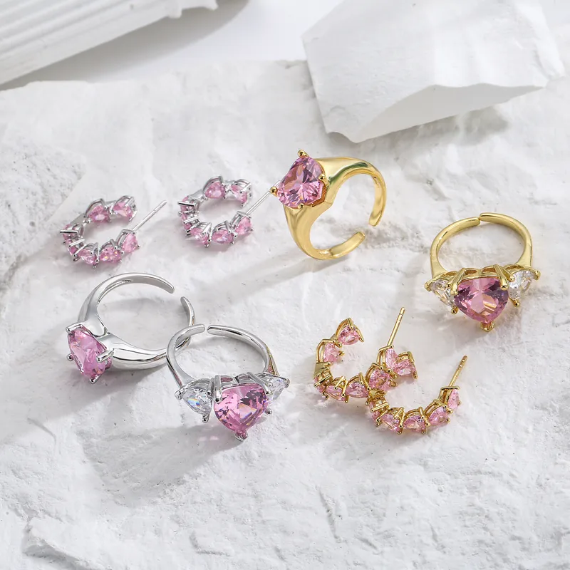 Wholesale Copper Plating Heart Zircon Copper Rings
