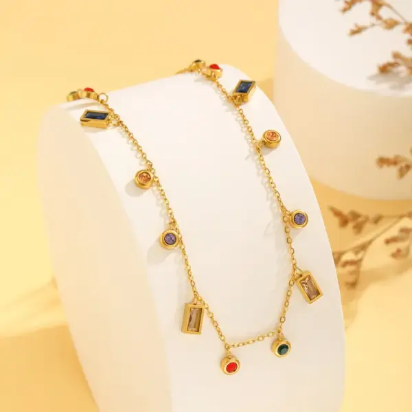 Wholesale PVD Coated Real Gold Plated 18K Gold Water Droplets Heart Shape Rectangle Titanium Steel Simple Style Waterproof Non Tarnish Titanium Steel Pendant Necklace