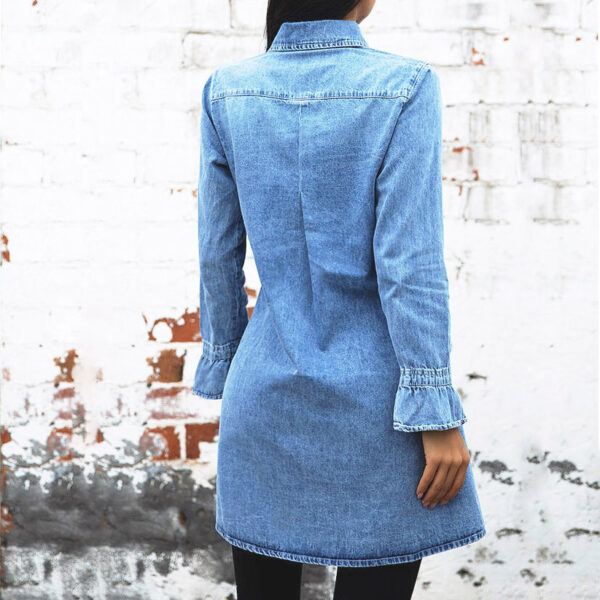 Wholesale Cross-Border Export Aliexpress 2024 Spring & Fall Stock Denim Dress Women's Long-Sleeved European and American Style Slim Shirt Dress