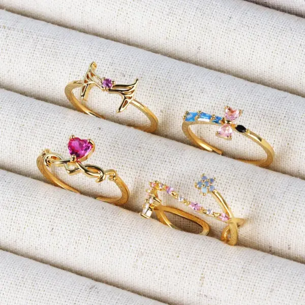 Wholesale Copper Inlay Heart Shape Butterfly Zircon Open Rings