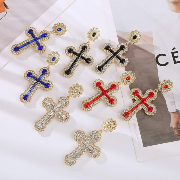 Wholesale diamond cross earrings fashion temperament medieval gold and silver pin earrings earrings