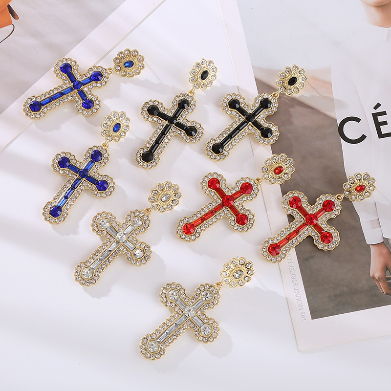Wholesale diamond cross earrings fashion temperament medieval gold and sier pin earrings earrings