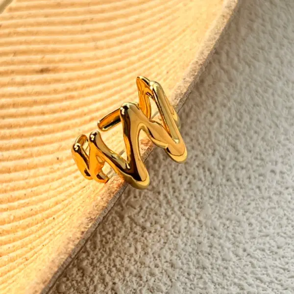 Wholesale PVD Coated Real Gold Plated 18K Gold Letter 304 Stainless Steel Retro Waterproof Non Tarnish Open Rings