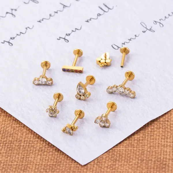 1 Piece Lip Rings Fashion Geometric Pure Titanium Plating Zircon