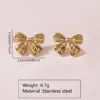 304 Stainless Steel Plastic Bow Knot Shell Electroplating Imitation Gold Simple Style Classic Style Commute Multicolor-Golden Yellow Ear Studs