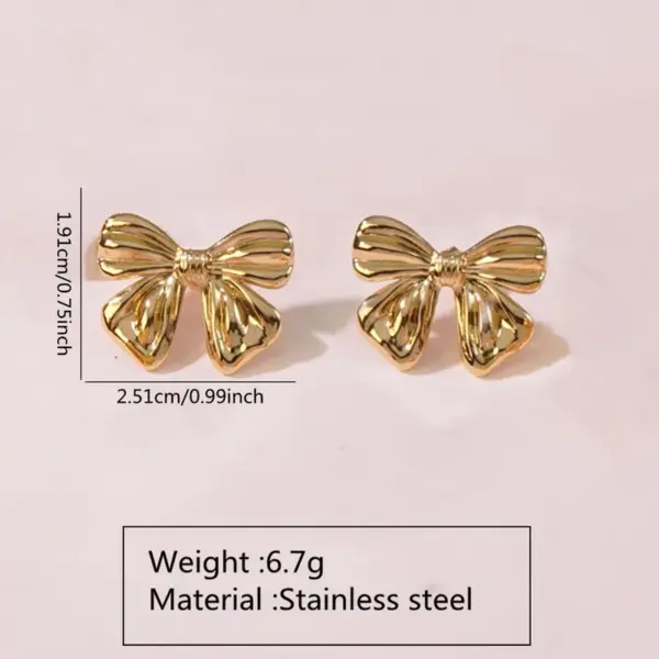 304 Stainless Steel Plastic Bow Knot Shell Electroplating Imitation Gold Simple Style Classic Style Commute Multicolor-Golden Yellow Ear Studs