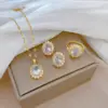 Wholesale Elegant Lady Simple Style Geometric Artificial Gemstones Titanium Steel Copper Inlay Artificial Gemstones Gold Plated Rings Earrings Necklace