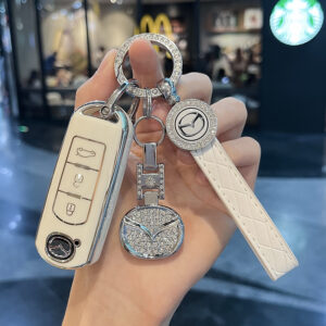Mazda A- Smart 3 Key [White Single Shell] + Diamond-encrusted Car Mark-Leather Rope