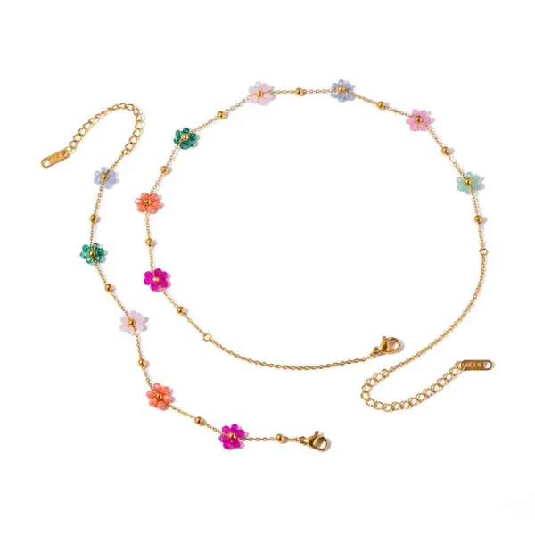 Wholesale Jewelry Elegant Modern Style Flower Titanium Steel Plating Cable Chain Bracelets Necklace
