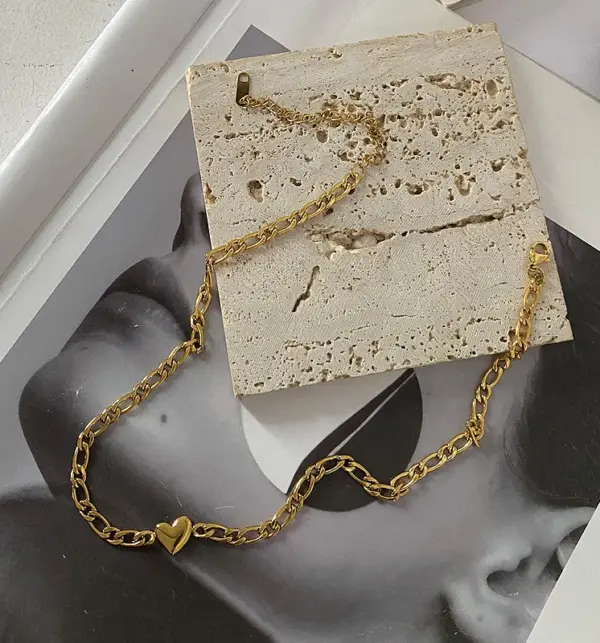 Wholesale PVD Coated Real Gold Plated 18K Gold Heart 304 Stainless Steel Titanium Steel Waterproof Non Tarnish Necklace