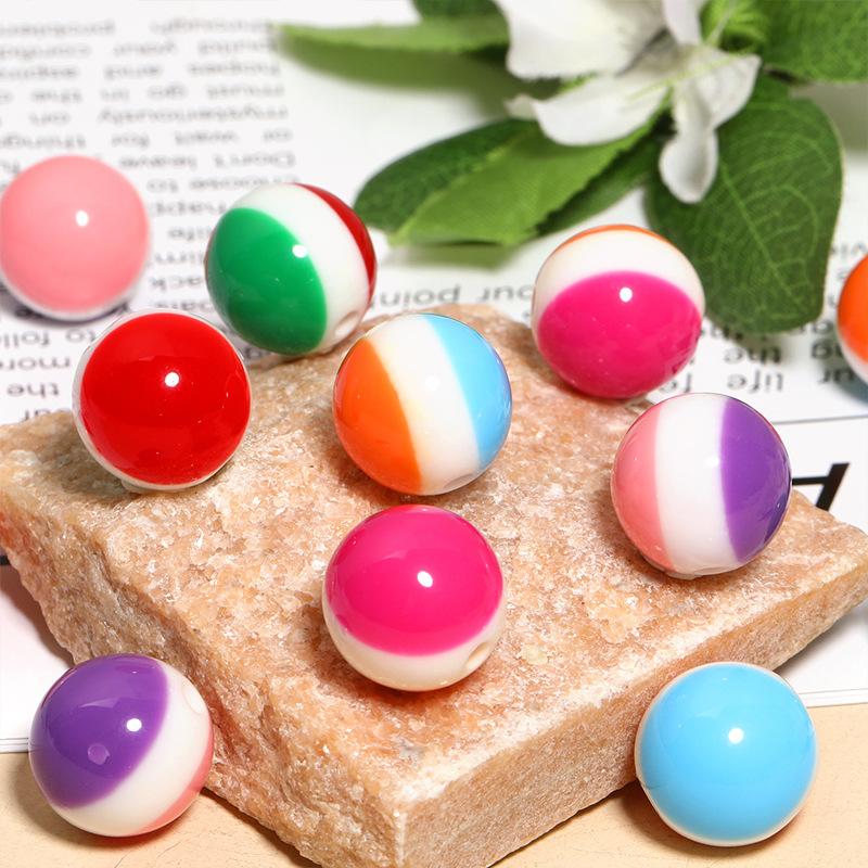 Wholesale Creative 16mm color-blocked straight-hole round dopamine beads DIY handmade mobile phone chain keychain