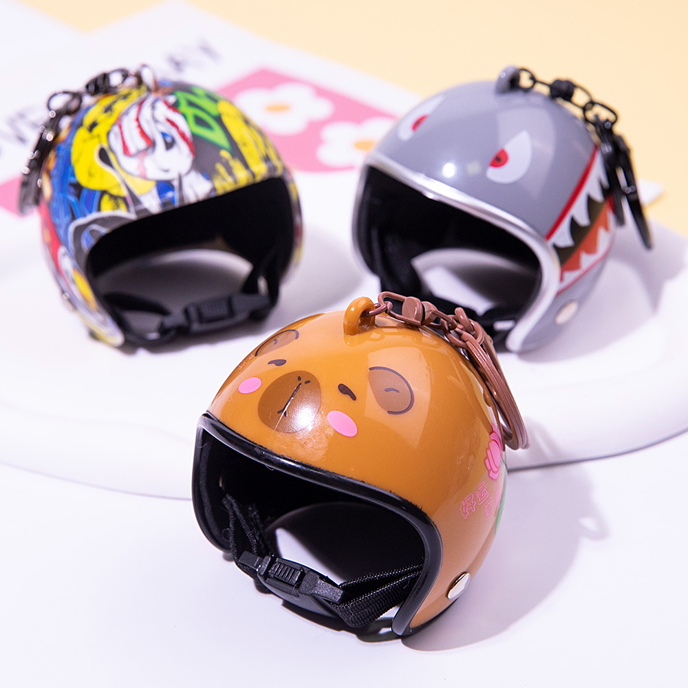 Wholesale 6.5CM Kapi Barra Large Helmet Keychain Creative Cute Motorcycle Cap Pendant Veet Doll DIY Aessories