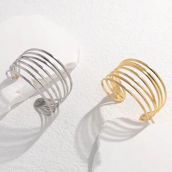 Wholesale Fashion Lines 304 Stainless Steel 18K Gold Plated Stainless Steel Bracelets In Bulk