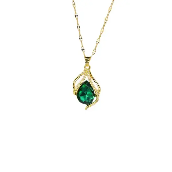 Wholesale Fairy Style Water Droplets Titanium Steel Inlay Zircon Pendant Necklace