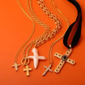 Wholesale 201 Stainless Steel 304 Stainless Steel Cotton Webbing Casual Streetwear Plating Cross Pendant Necklace
