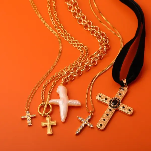 Wholesale 201 Stainless Steel 304 Stainless Steel Cotton Webbing Casual Streetwear Plating Cross Pendant Necklace