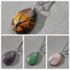 Wholesale Fashion Water Drop Shaped Natural Stone Pendant Winding Stainless Steel Chain Necklace