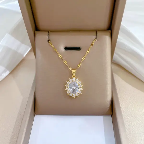Wholesale Elegant Lady Simple Style Geometric Artificial Gemstones Titanium Steel Copper Inlay Artificial Gemstones Gold Plated Rings Earrings Necklace