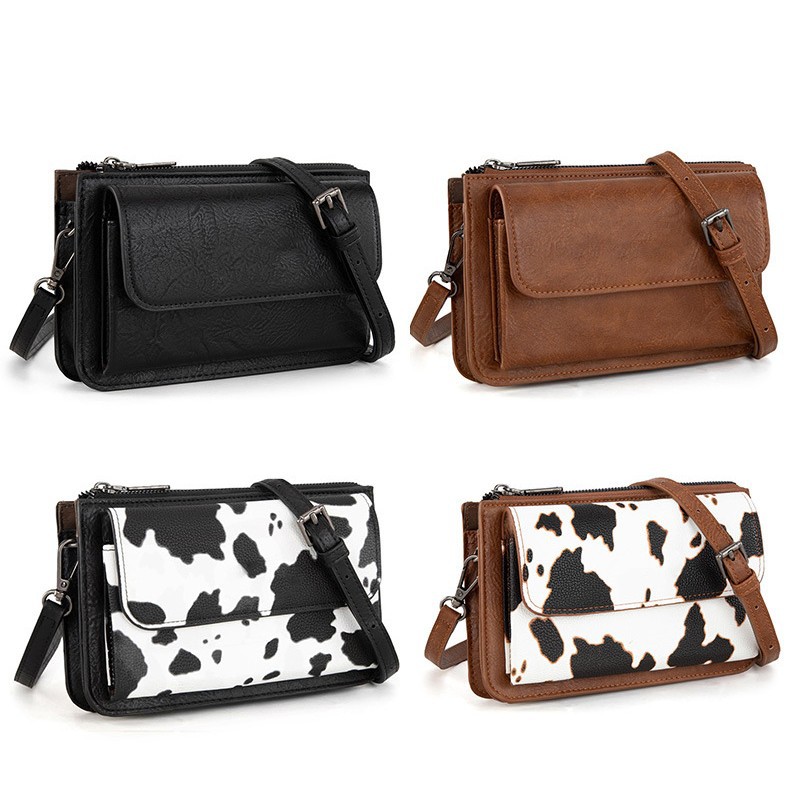 Wholesale in stock Amazon European and American Retro Solid Color Dairy Pattern All-match Shoulder Bag Crossbody Bag Mobile Phone Bag Card Slot Adjust