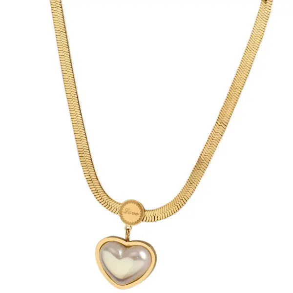 Wholesale Fashion Heart Shape Titanium Steel Inlay Pearl Earrings Necklace