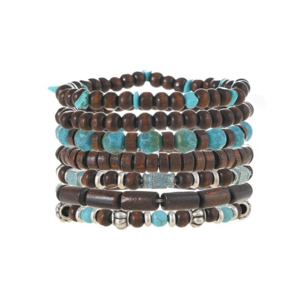 Wholesale Vintage wooden and stone beaded 7-piece bracelet