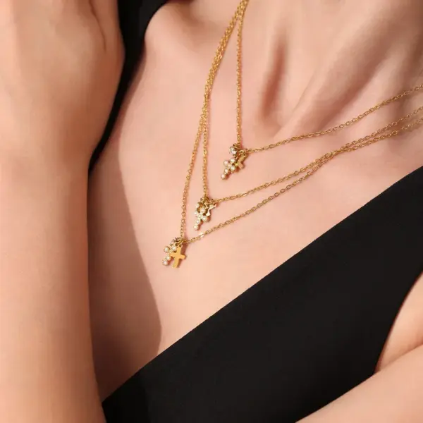 Wholesale PVD Coated Real Gold Plated 18K Gold Geometry 304 Stainless Steel Imitation Diamond Elegant Luxurious Shiny Waterproof Non Tarnish 304 Stainless Steel Lobster Trigger Clasp Closure Necklace