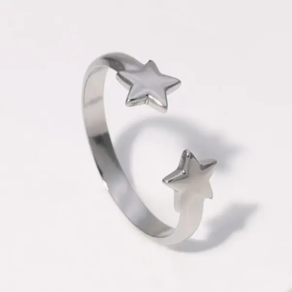 Wholesale PVD Coated Real Gold Plated 18K Gold Star 304 Stainless Steel Simple Style Waterproof Non Tarnish Open Rings