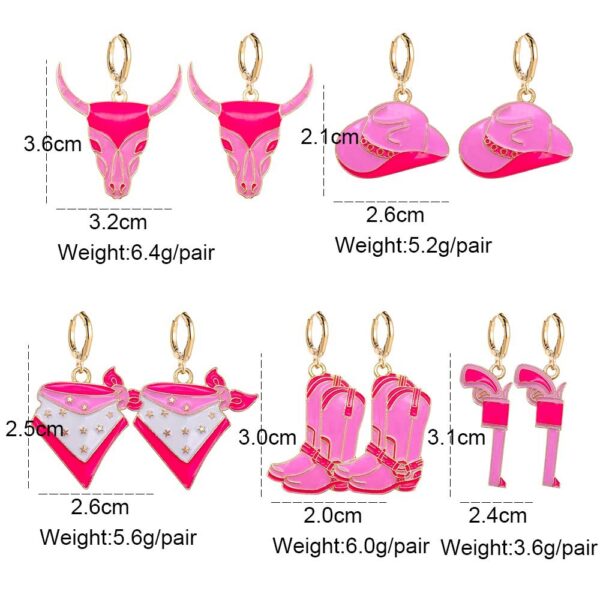 Wholesale Europe and the United States cross-border retro cow head earrings fashion pink hat cowboy boots alloy oil drop pendant earrings jewelry