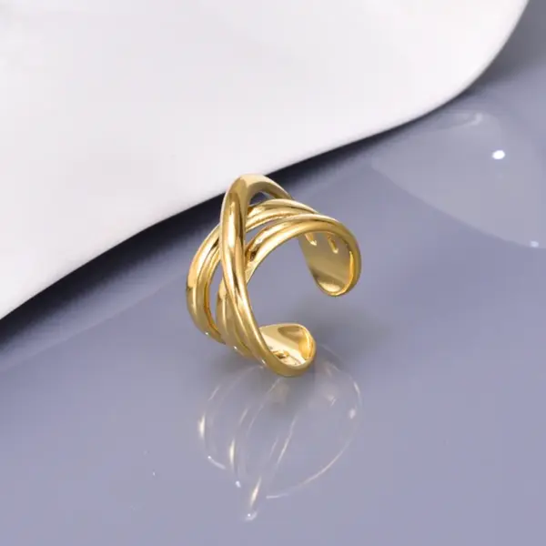Wholesale 304 Stainless Steel Solid Color PVD Coated 18K Real Gold Plated Simple Style Waterproof Non Tarnish Plating Gold Open Rings