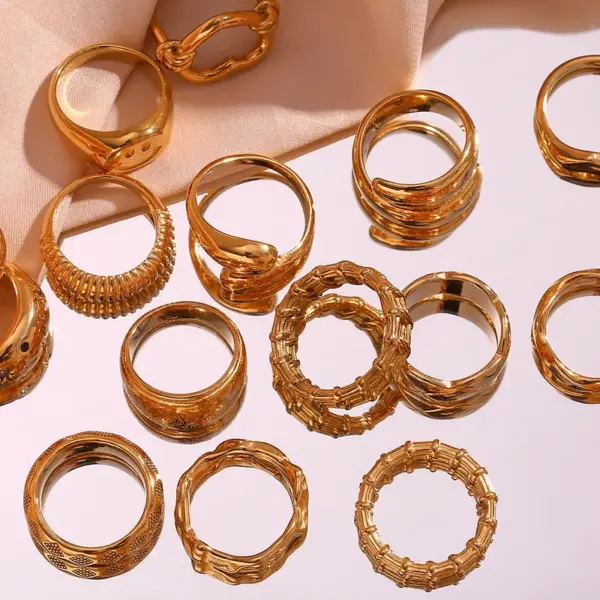 Wholesale 304 Stainless Steel Solid Color PVD Coated 18K Real Gold Plated Simple Style Waterproof Non Tarnish Plating Gold Rings