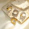Wholesale Ion Plating (IP) 14K Gold Real Gold Plated Geometric 304 Stainless Steel Hip-Hop Roman Style Commute Waterproof Non Tarnish Rings
