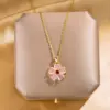 Wholesale Jewelry Elegant Flower 304 Stainless Steel Cat's Eye Stone Inlay Pendant Necklace