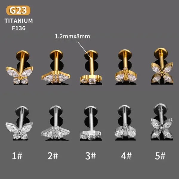 Wholesale 1 Piece Lip Rings Nordic Style Simple Style Cool Style Bee Butterfly Titanium Alloy Plating Inlay Zircon 18K Gold Plated Lip Rings Ear Cartilage Rings & Studs Nose Rings & Studs