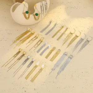 Wholesale PVD Coated Real Gold Plated 18K Gold Tassel 304 Stainless Steel Retro IG Style Waterproof Non Tarnish Drop Earrings