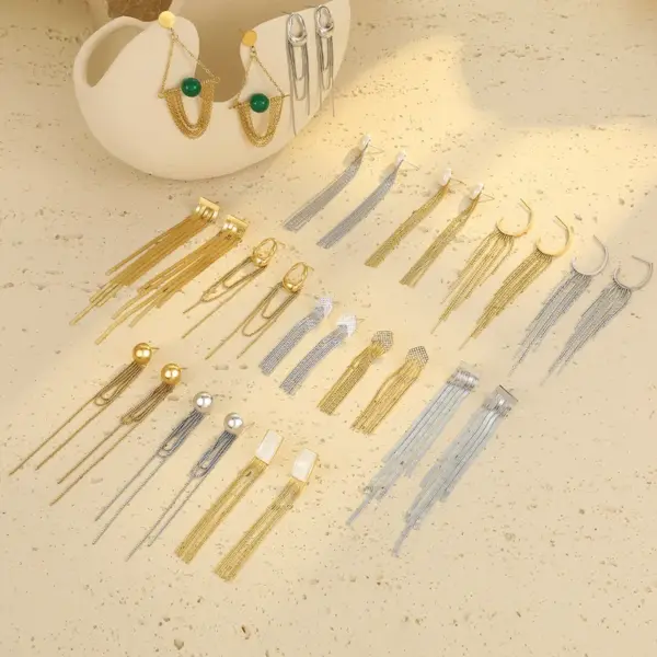 Wholesale PVD Coated Real Gold Plated 18K Gold Tassel 304 Stainless Steel Retro IG Style Waterproof Non Tarnish Drop Earrings
