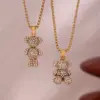 Wholesale 304 Stainless Steel Bear PVD Coated Rhinestones 18K Real Gold Plated Simple Style Classic Style Waterproof Non Tarnish Plating Inlay White Gold Pendant Necklace