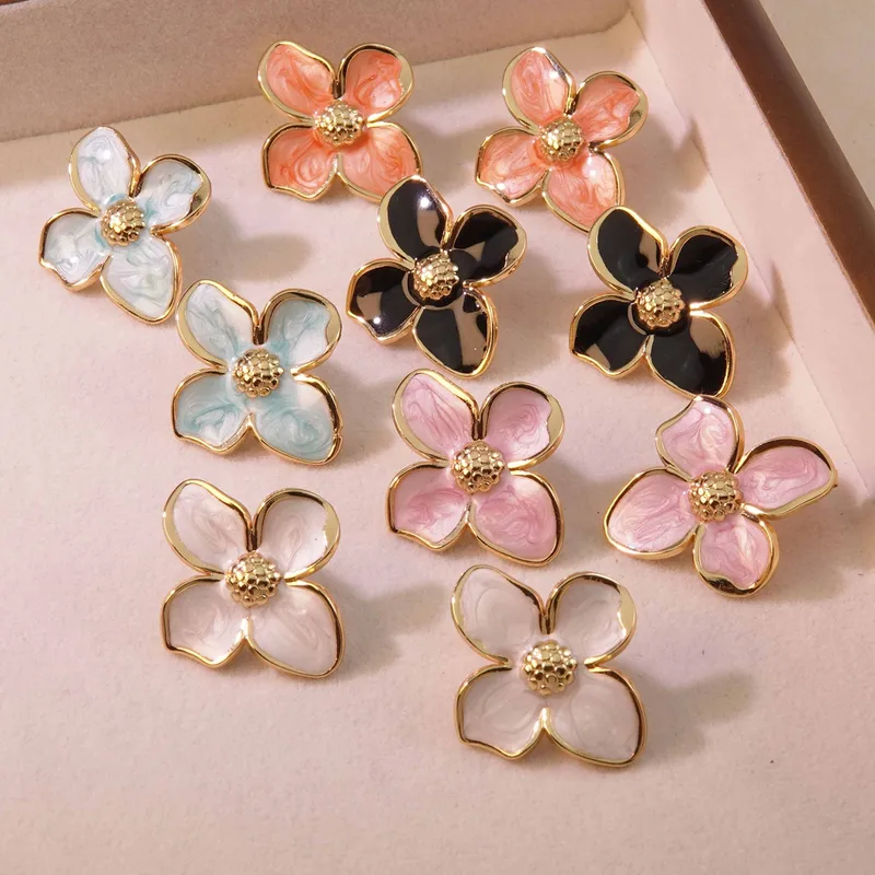 Wholesale 304 Stainless Steel Plastic Flower Electroplating Imitation Gold Fairy Style Cute Sweet Ear Studs