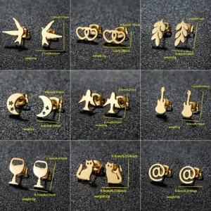 Wholesale PVD Coated 18K Gold Real Gold Plated Solid Color 304 Stainless Steel Simple Style Classic Style Waterproof Non Tarnish Ear Studs