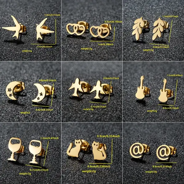 Wholesale PVD Coated 18K Gold Real Gold Plated Solid Color 304 Stainless Steel Simple Style Classic Style Waterproof Non Tarnish Ear Studs