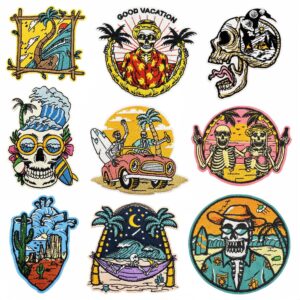 Wholesale Cross-border Color Scenery Skull Car Cloth Sticker Zhang Zi Cartoon Green Landscape Graffiti Series Decoration Computer Embroidery