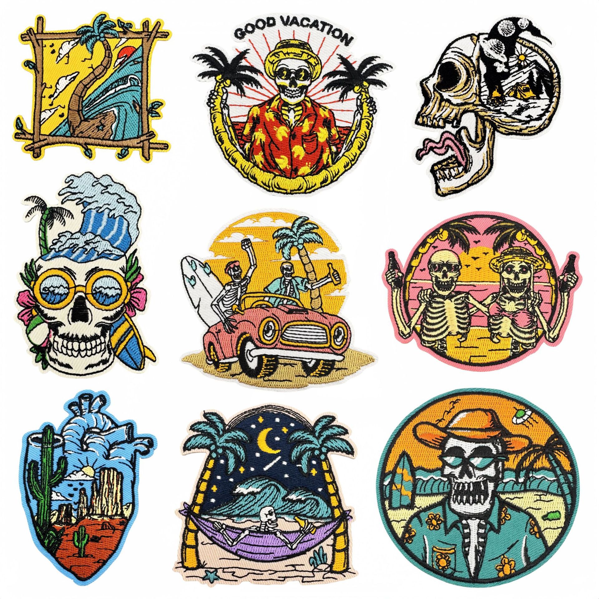 Wholesale Cross-border Color Scenery Skull Car Cloth Sticker Zhang Zi Cartoon Green Landscape Graiti Series Decoration Computer Embroidery