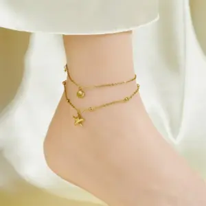 QYB5092 Pearl Starfish Shell Anklet / Gold