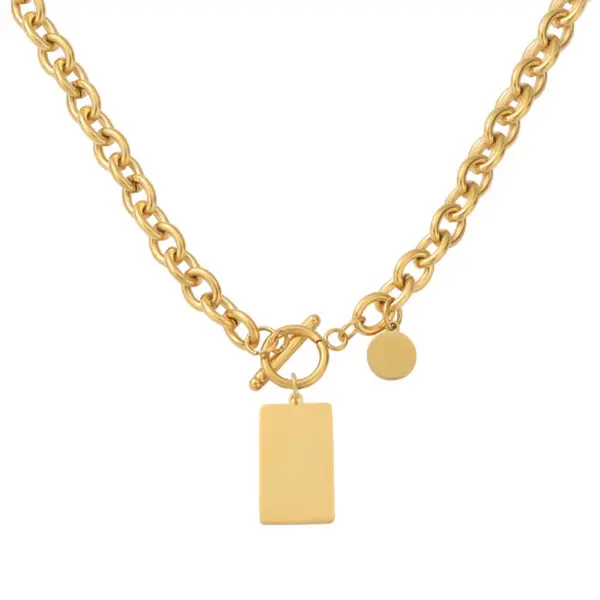 Wholesale 304 Stainless Steel Geometric Customization Laser Engraving PVD Coated 18K Real Gold Plated Casual Hip-Hop Streetwear Waterproof Non Tarnish Plating Cable Chain Necklace