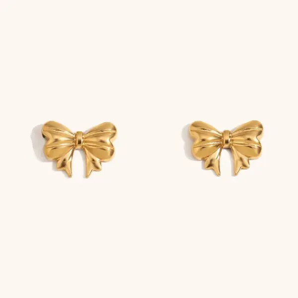 Wholesale PVD Coated Real Gold Plated 18K Gold Bow Knot 316L Stainless Steel Elegant Waterproof Non Tarnish Surgical Steel Earrings Necklace