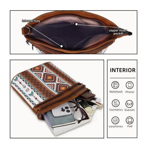 Wholesale Cross-Border Bohemian Ethnic Style Two-Piece Crossbody Bag Canvas Zipper Half-Moon Bag Large Capacity Commuter Shoulder Bag