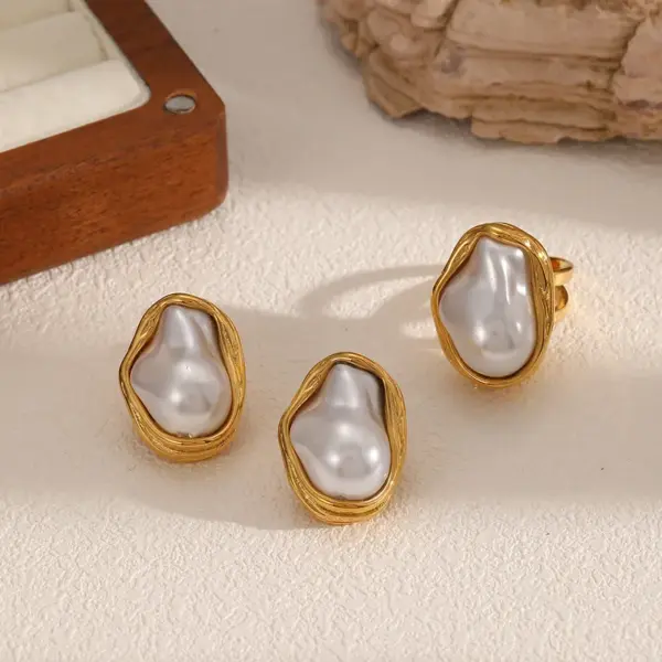 PVD Coated Real Gold Plated Irregular 304 Stainless Steel IG Style Baroque Style Waterproof Non Tarnish 304 Stainless Steel Rings Earrings